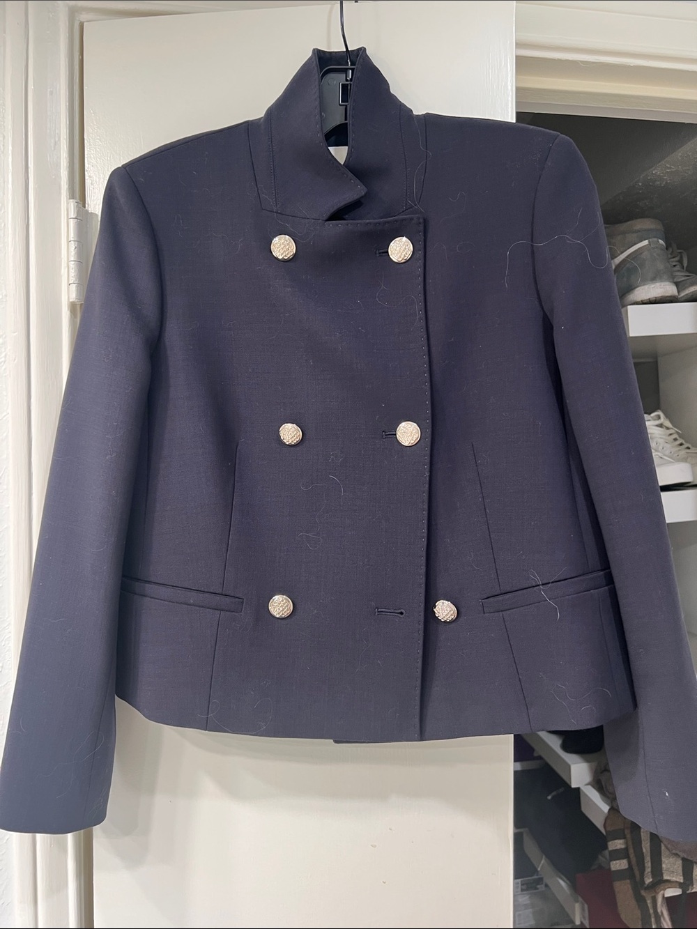 Lafayette 148 New York Navy Double-Breasted Military Blazer